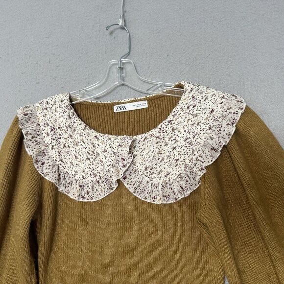 Zara Sweater Small Floral Peter Pan Collar Puff Sleeve Cottage Core Prairie Boho - Picture 2 of 11